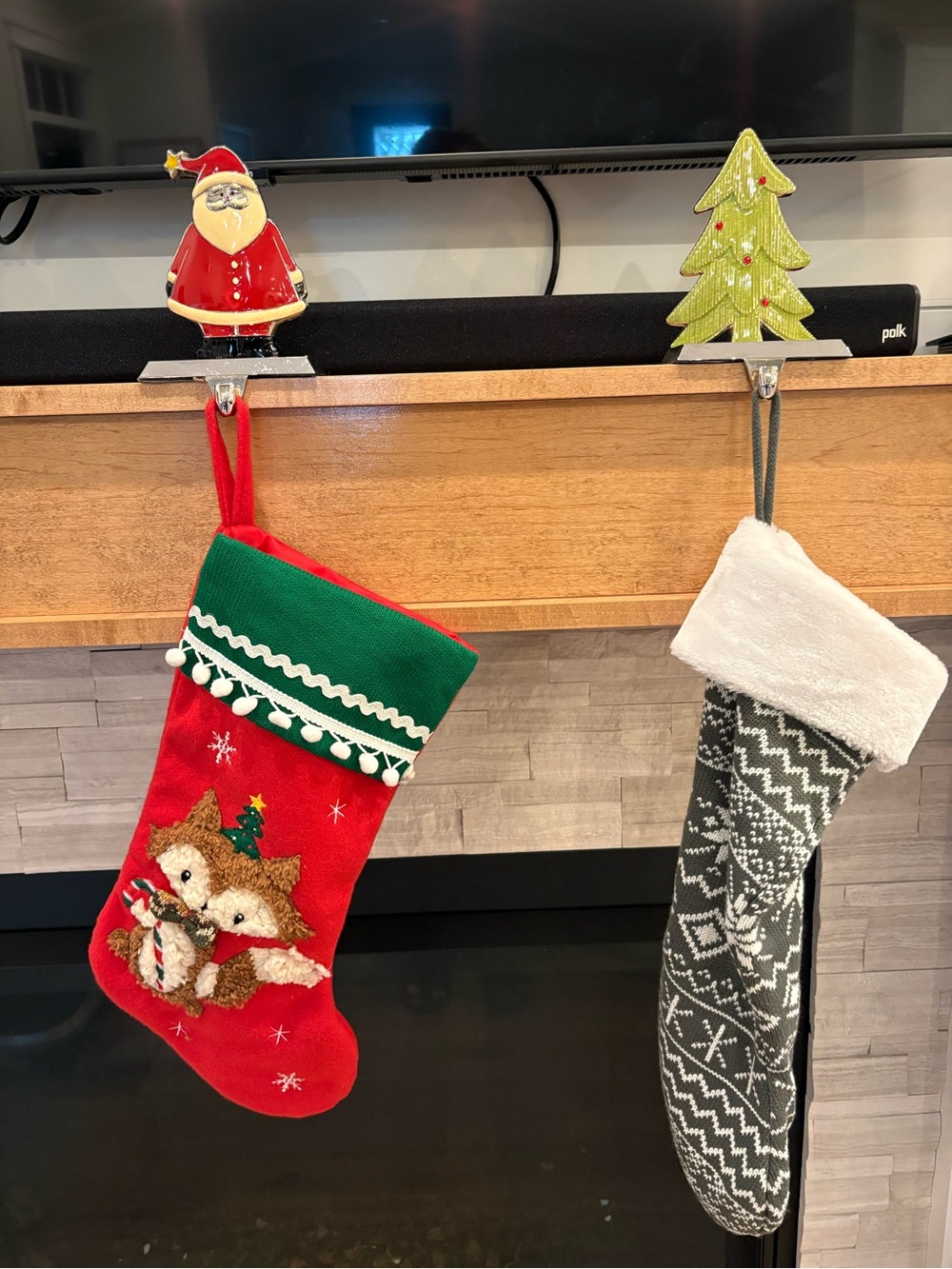 Set of 2 Stocking Holders -Santa & Christmas Tree